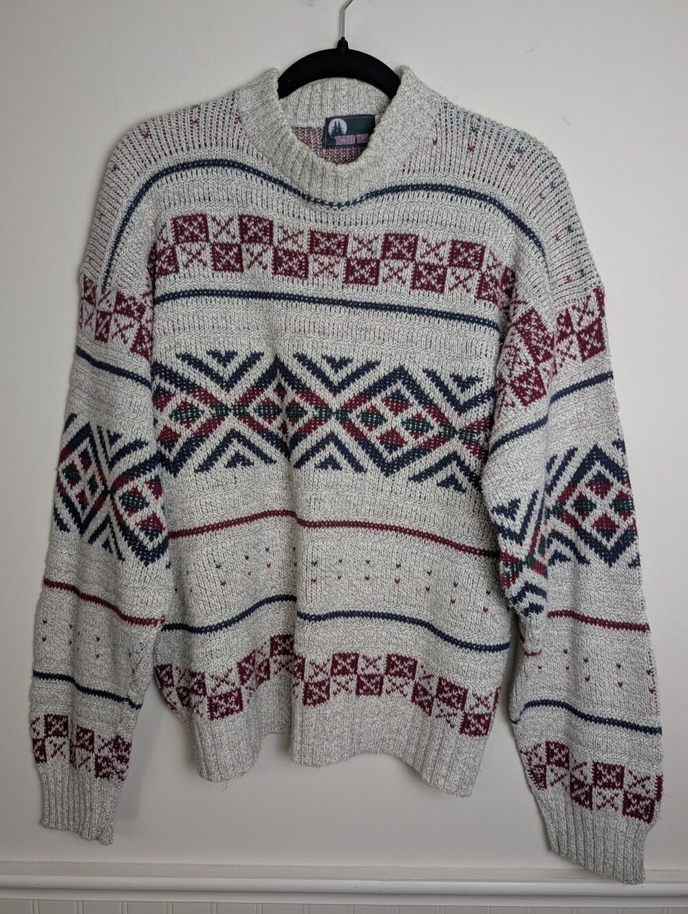 Vintage Timber Trail Fair Isle Knit Sweater Mens Med Cotton USA Crew Neck Ski